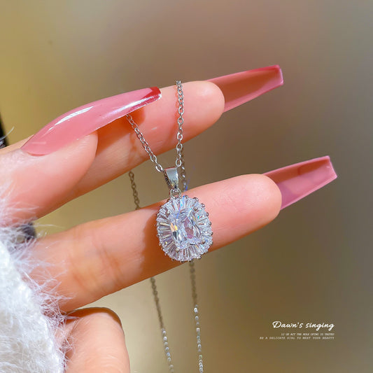 Geometric Minimalist Titanium Steel Necklace with Full Zircon Rhinestone Inlay for Women Clavicle Chain