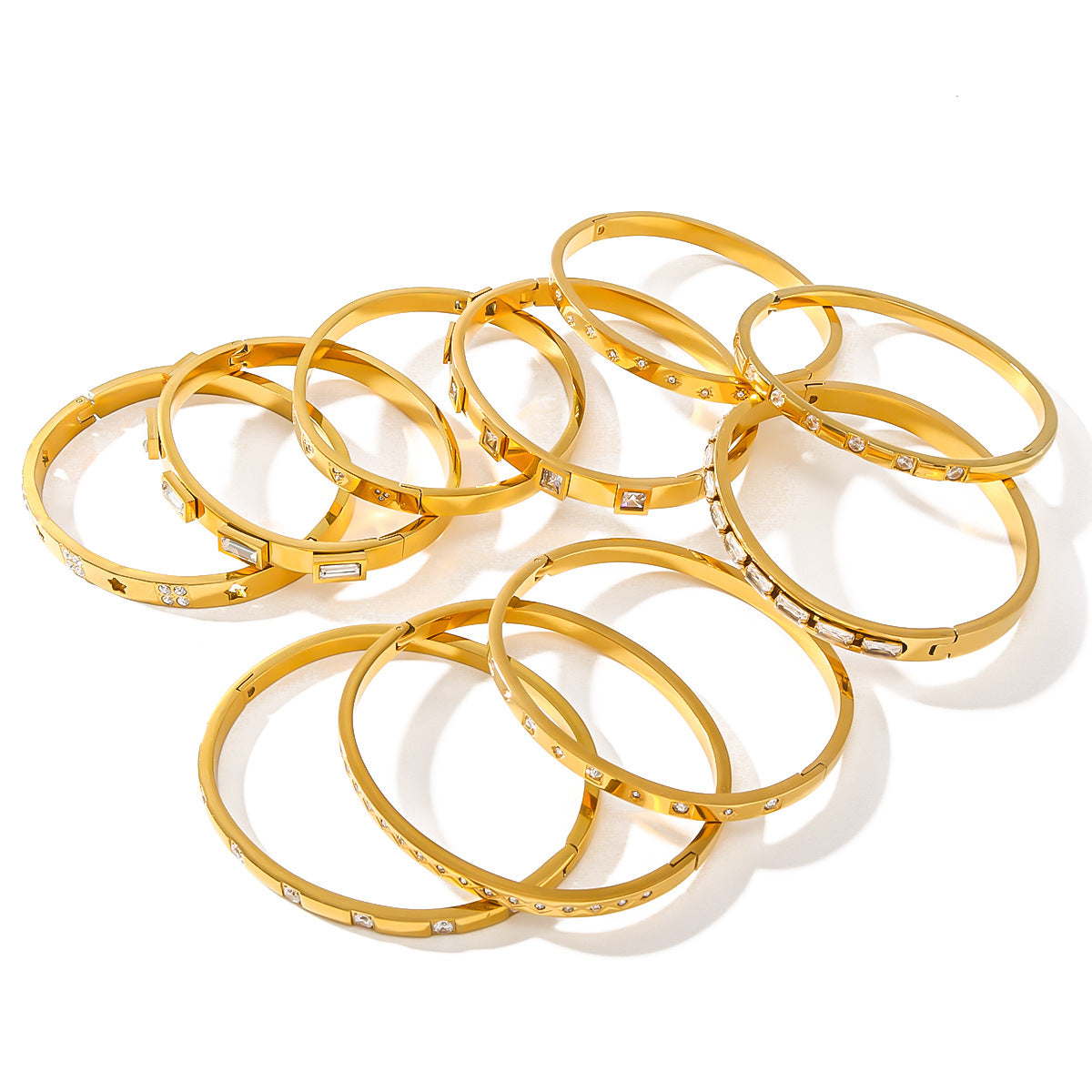 Vintage Ins Style 18K Gold Plated Stainless Steel Bracelet with Zircon Stars and Hearts for Women