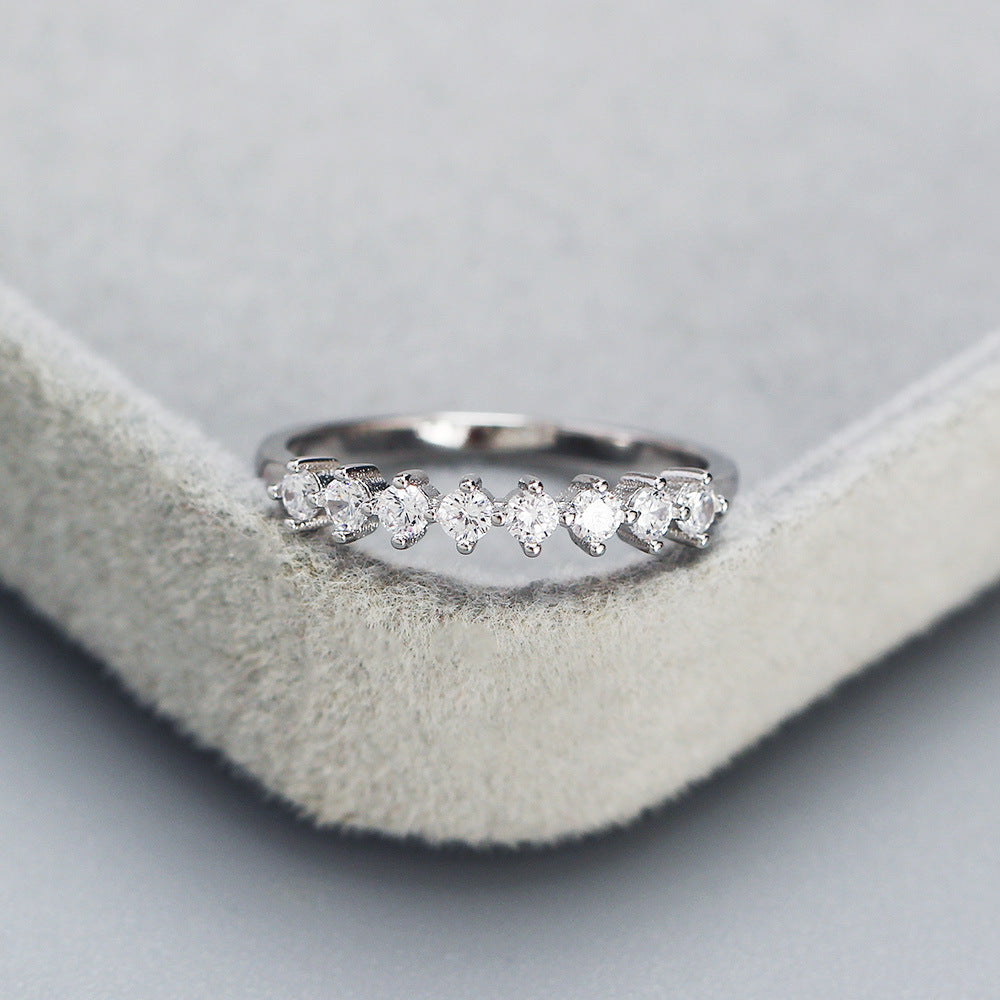 Minimalist 925 Sterling Silver Geometric Round Diamond Plated Ring for Women