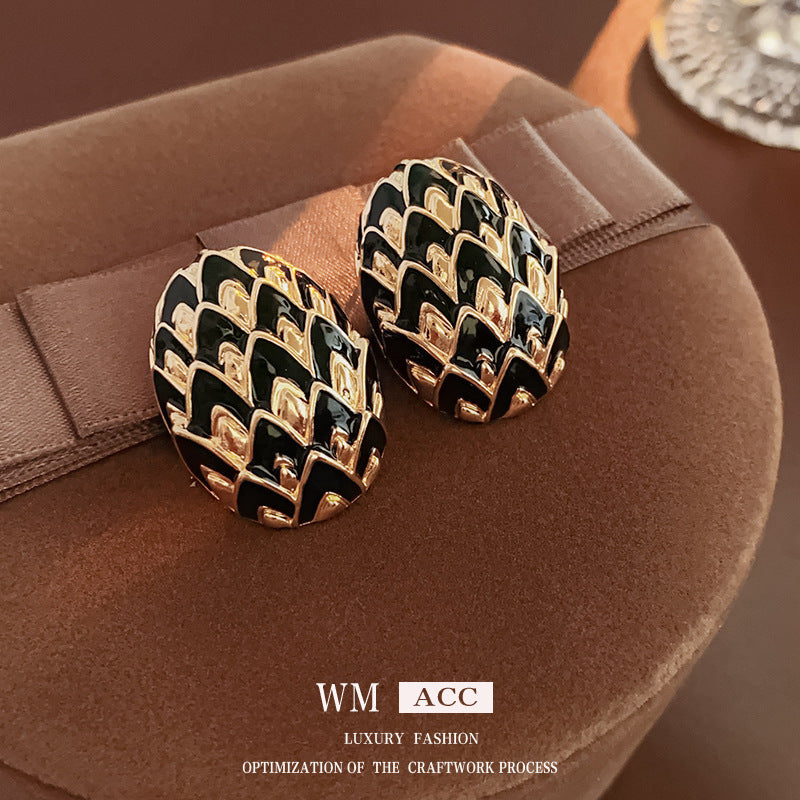 Pendientes redondos geométricos estilo vintage con acabado esmaltado en cobre y postes de plata de ley 925 para mujer