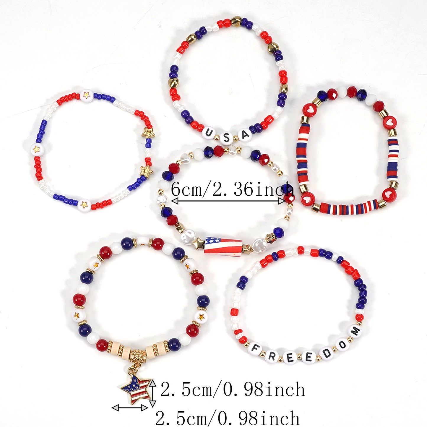 Braccialetto Patriotic Rosso Bianco Blu a Stella Geometrica con Perline in Vetro Unisex