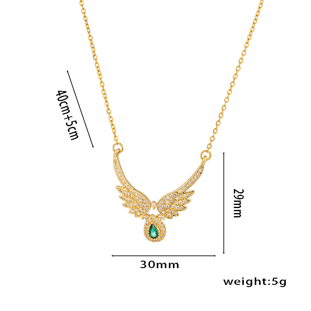 Minimalist Angel Wing Pendant Necklace for Women in Titanium Steel with Rhinestone Inlay on O-Chain
