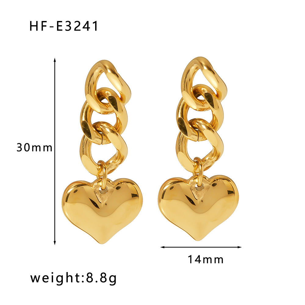 Ins Style Heart Shaped 18K Gold Plated Titanium Steel Statement Earrings with Geometric and Irregular Circle Design