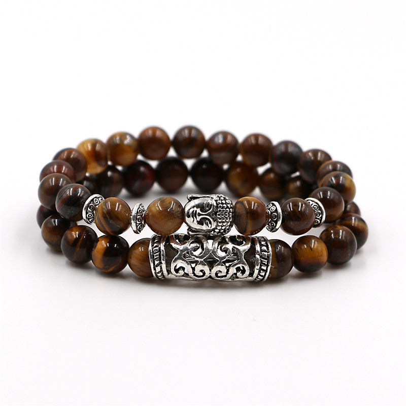 Bohemian Vintage Geometric Natural Stone Wood Beaded Bracelet Unisex