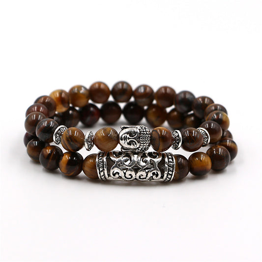 Bohemian Vintage Geometric Natural Stone Wood Beaded Bracelet Unisex
