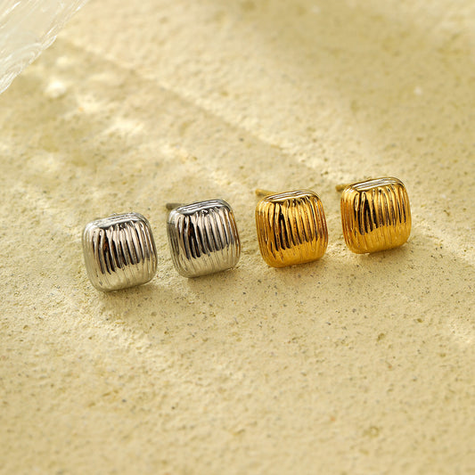 Pendientes cuadrados plisados geométricos minimalistas de acero de titanio para mujer, de acero inoxidable hipoalergénico, joyería de moda para oreja