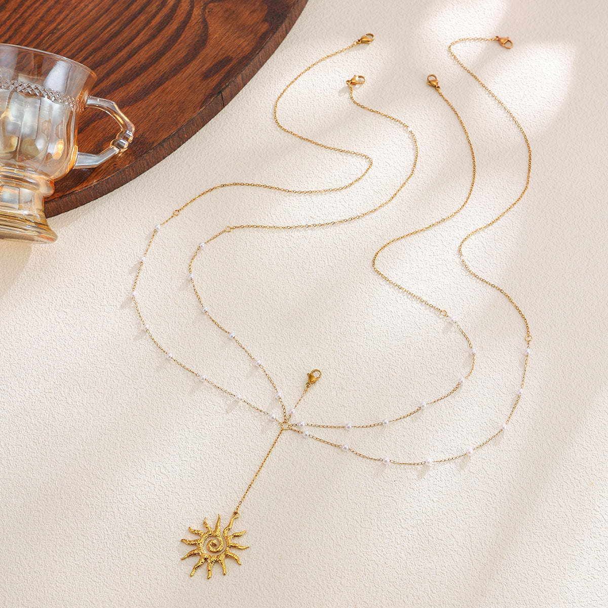 Fashion Stainless Steel Polished Sunflower Pearl Body Chain for Women