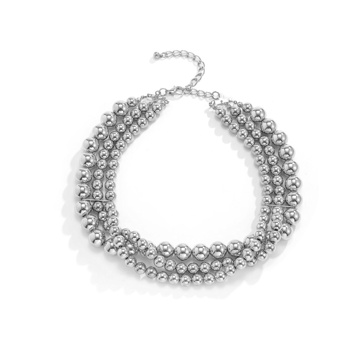 Minimalist Punk Geometric Beaded Multi-Layer Plated Resin Ball Chain Necklace for Women