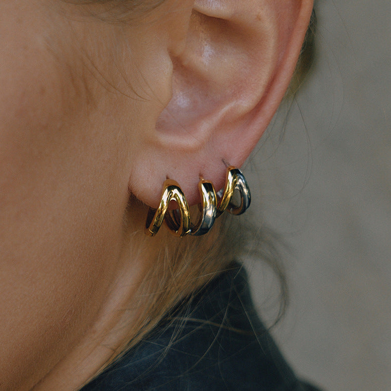 Pendientes de aro geométricos minimalistas de lujo, chapados en oro de 18 quilates, de acero inoxidable para mujer