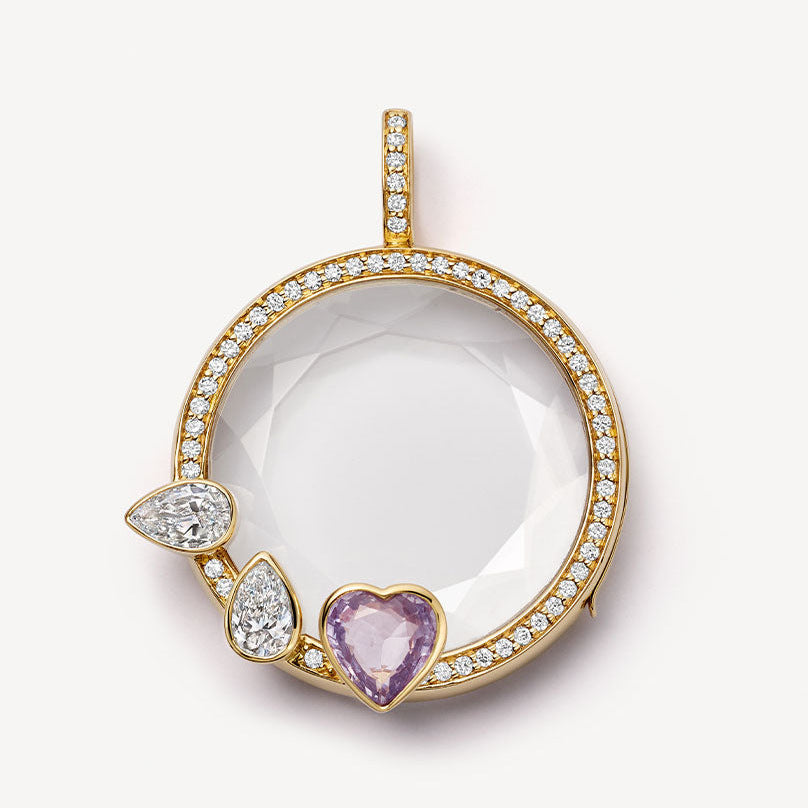 Ciondolo locket geometrico rotondo vintage in ottone placcato oro 18K con catena a maglie