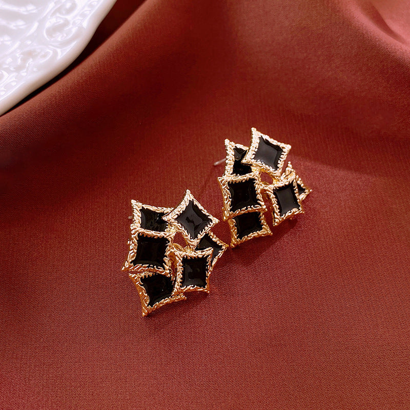 Vintage-Style Geometric Stud Earrings in Copper with Electroplated Finish for Women