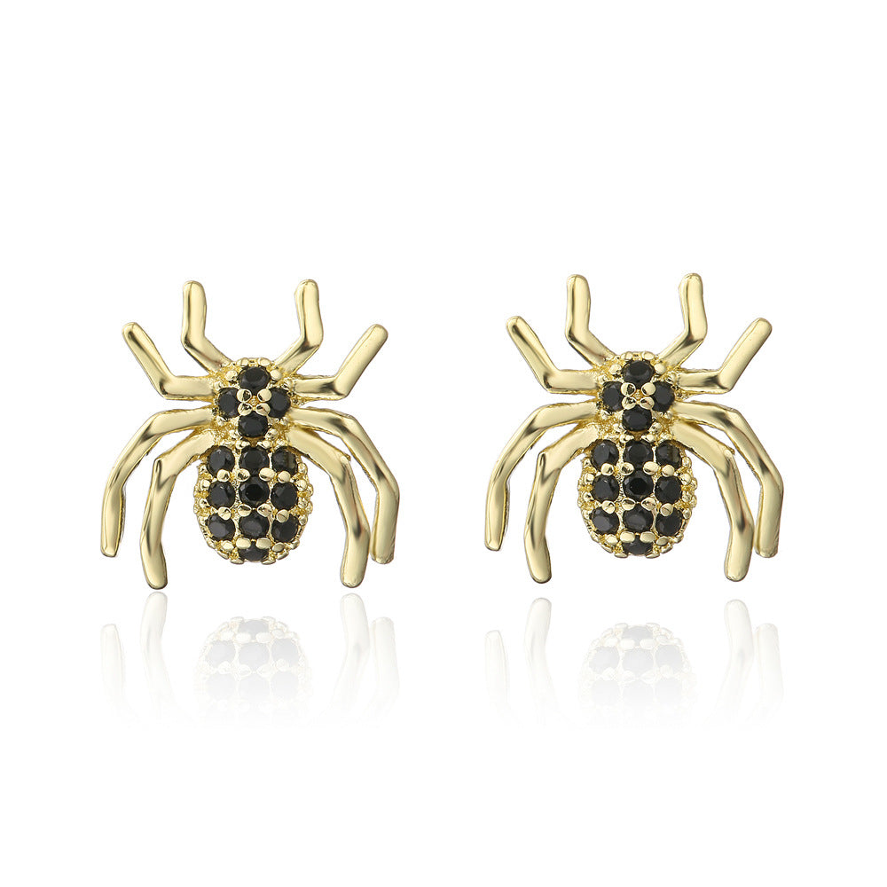 Geometric Insect Design Copper Earrings with Real Gold Plating and Zirconia Accents for Women