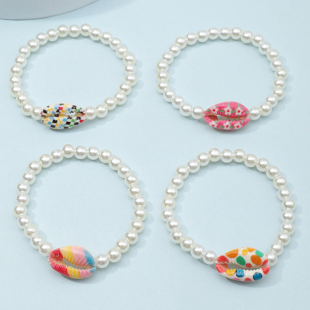 Pulsera geométrica minimalista con perlas de resina y conchas de colores para niñas de 6 a 10 años