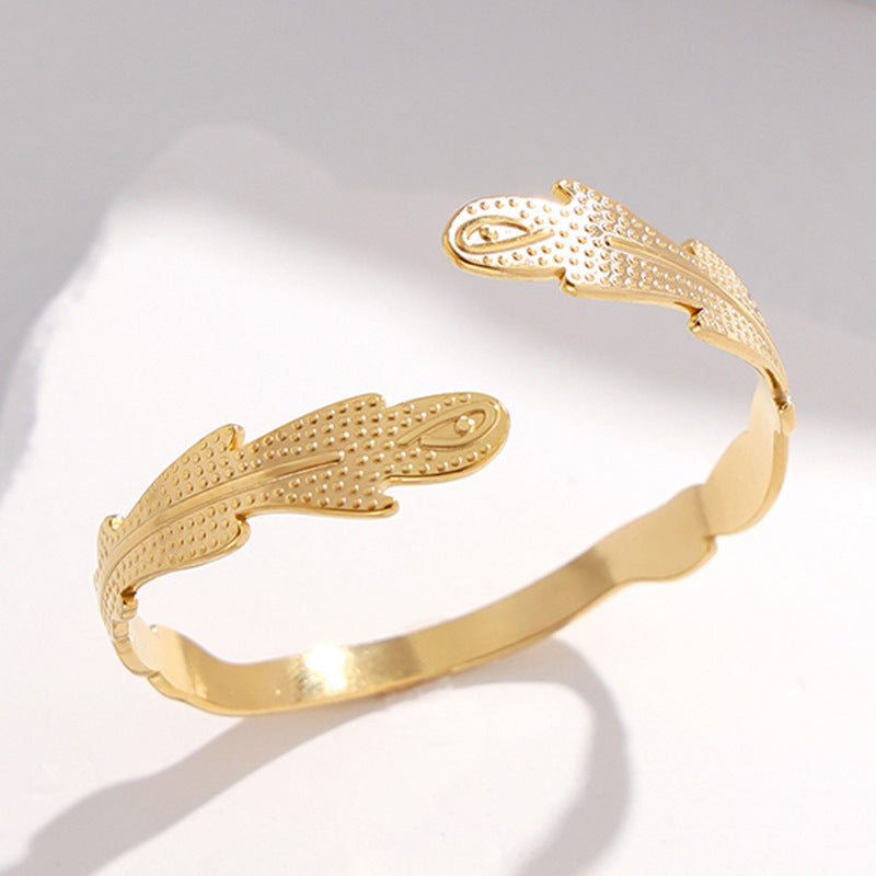 Adjustable Titanium Steel Bracelet for Women with Geometric Line Design Electroplated Finish Statement Cuff