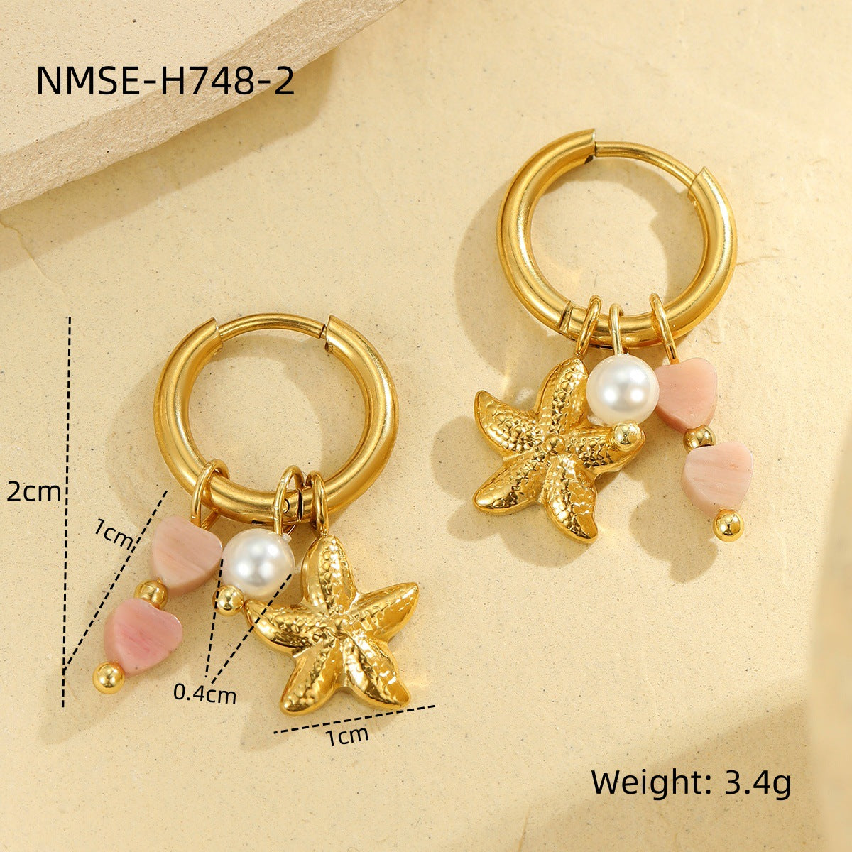 Pendientes de Acero Inoxidable de Estrella de Mar, Inspiración Marina, con Forma Geométrica y Acabado Chapado para Mujer