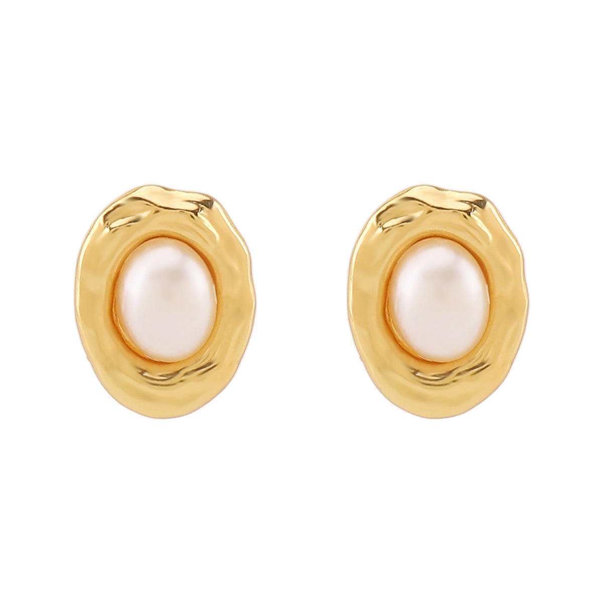 Vintage-Inspired Geometric Stainless Steel Stud Earrings for Women with Pearl Accents and Plated Finish