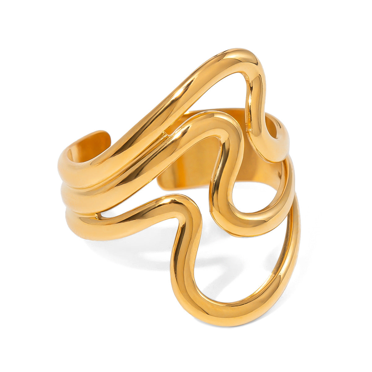 Gold Plated Geometric Stainless Steel Ring for Women