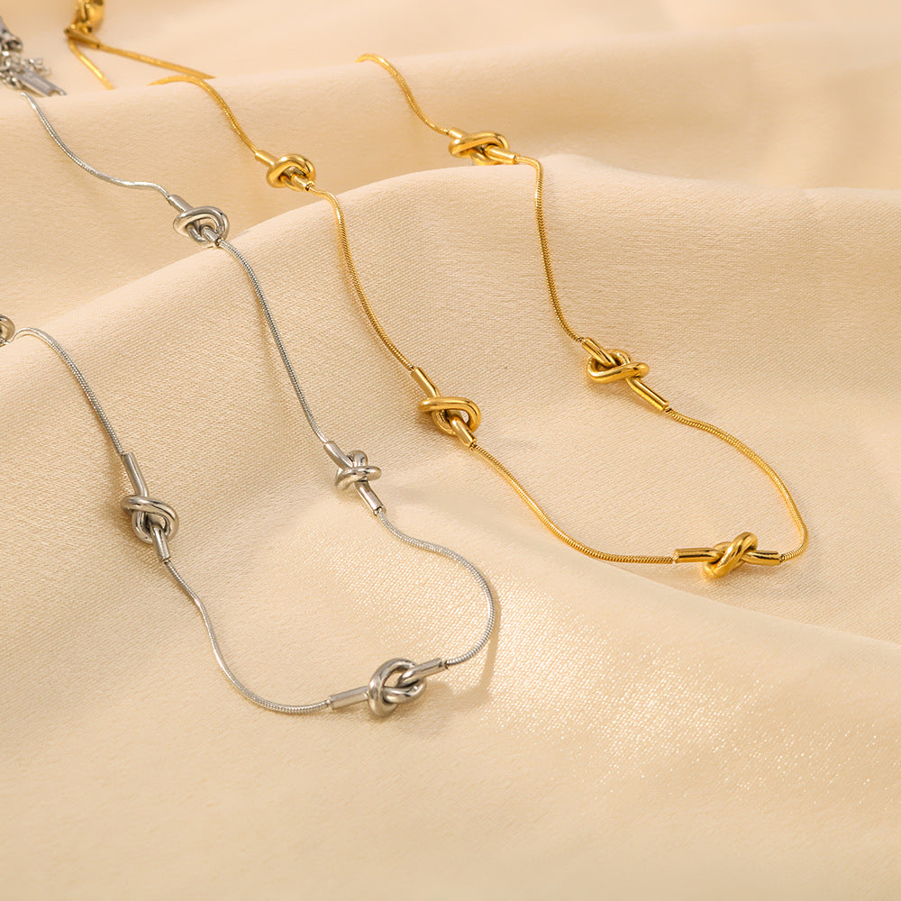 Asymmetrical Geometric Knot Stainless Steel Necklace with 18K Gold Plating for Women