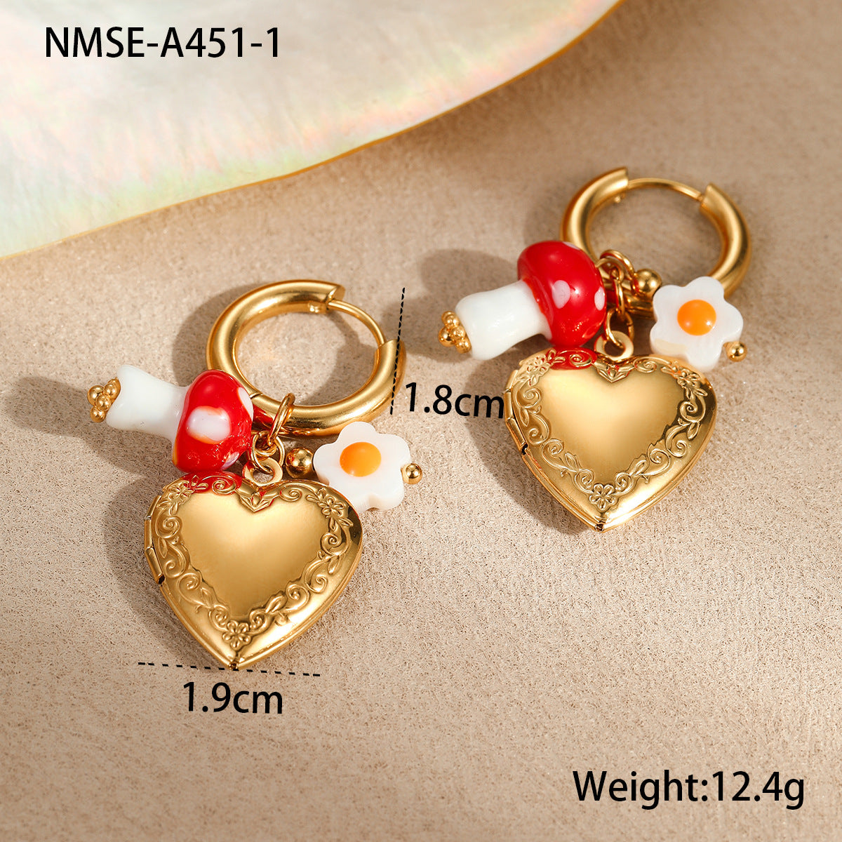 Orecchini alla moda a forma di cuore geometrici in acciaio inossidabile con dettagli in smalto e ganci placcati oro 18K