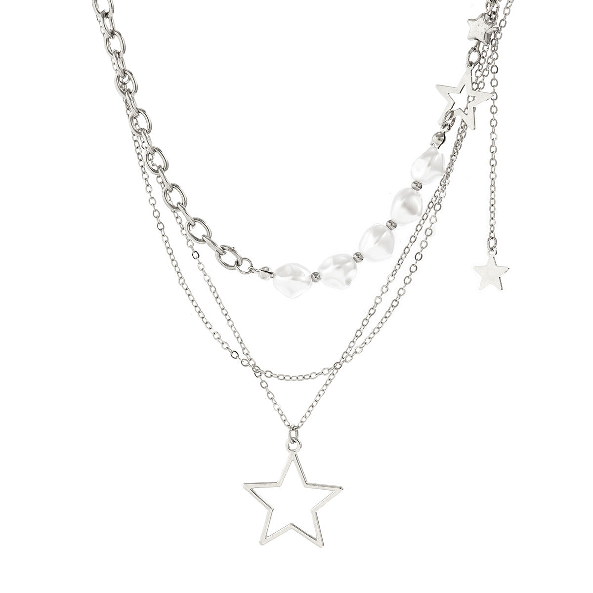 Minimalist Hollow Star Alloy Plated Layered Necklace for Women