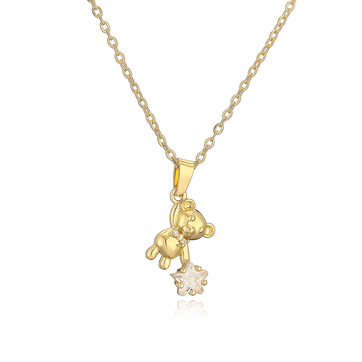 Minimalist Bear-Shaped Copper Pendant Necklace with Real Gold Plating and Zircon Accents for Women