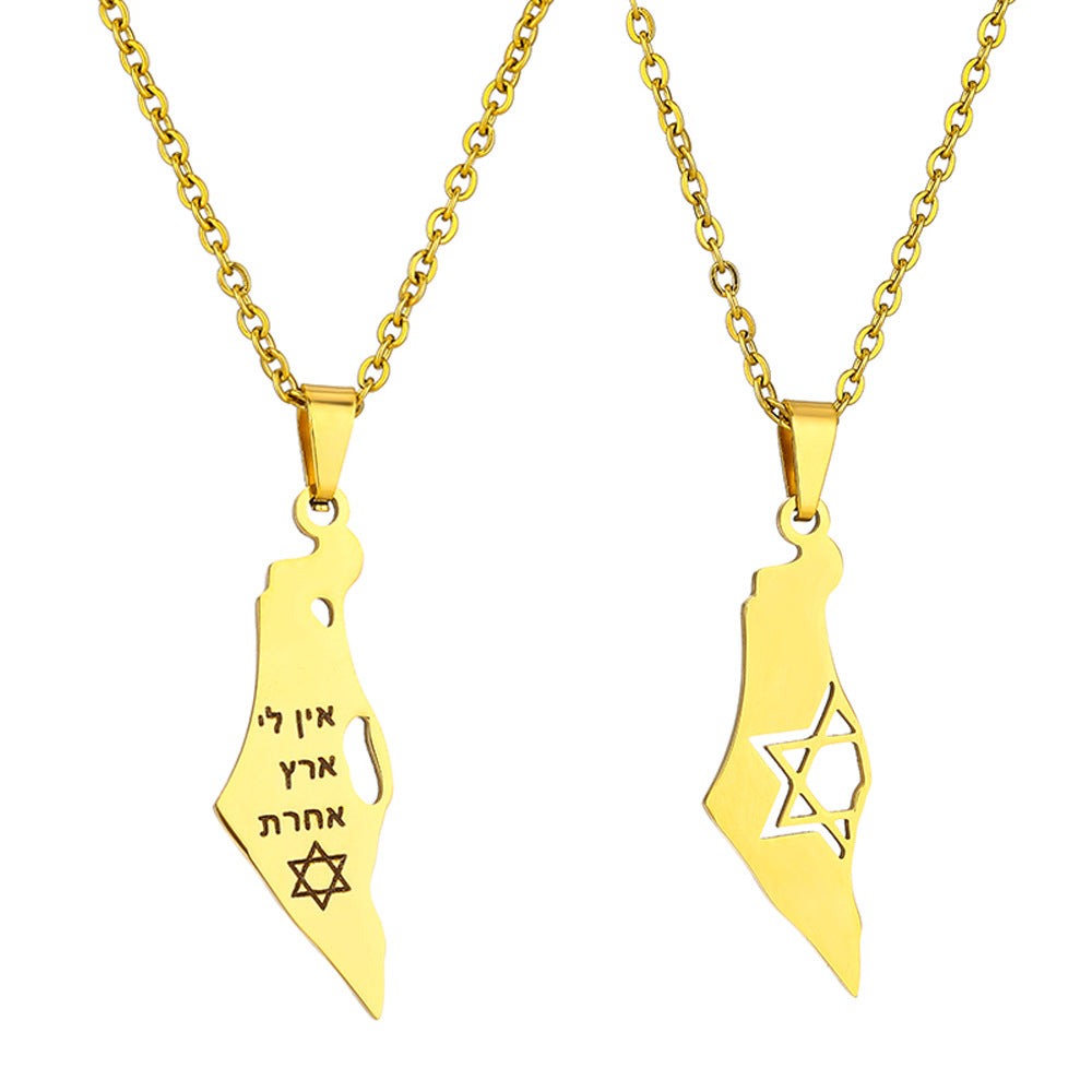 Collana con ciondolo a stella geometrica etnica in acciaio inossidabile con charm in acciaio al titanio e finitura galvanica su catena a O