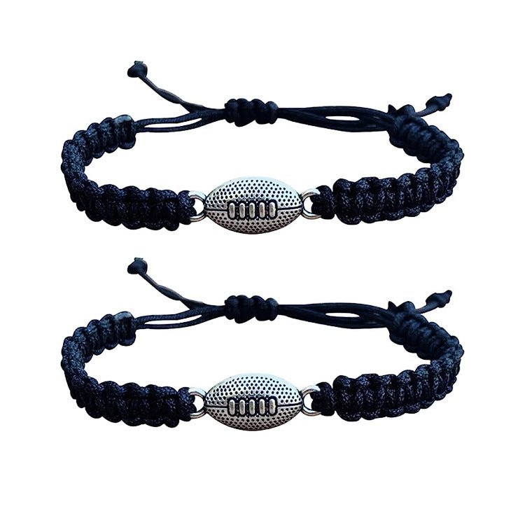 Unisex Geometric American Football Braided Cord Bracelet Adjustable Beaded Sports Wristband Gift