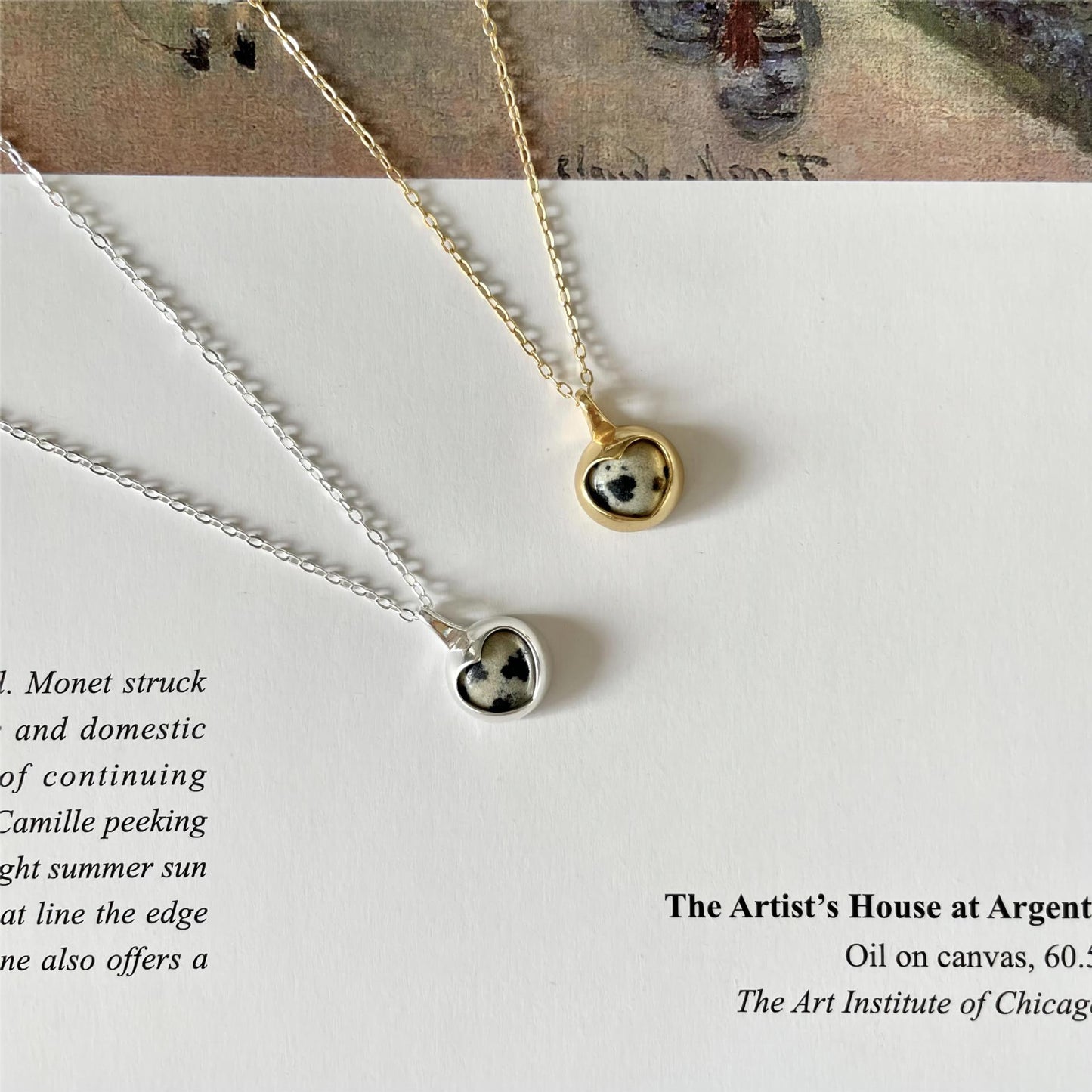 Minimalist Heart-Shaped 925 Sterling Silver Zebra Stone Pendant Necklace with Snake Chain, Plated Finish
