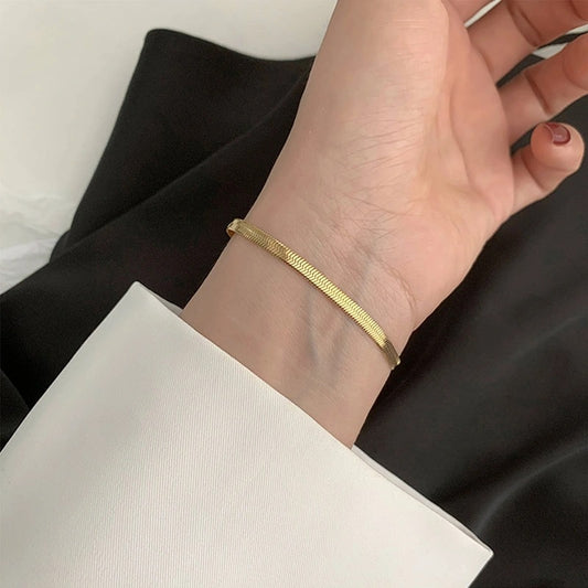 Tobillera de acero titanio minimalista geométrica para mujer con estilo de cadena de serpiente