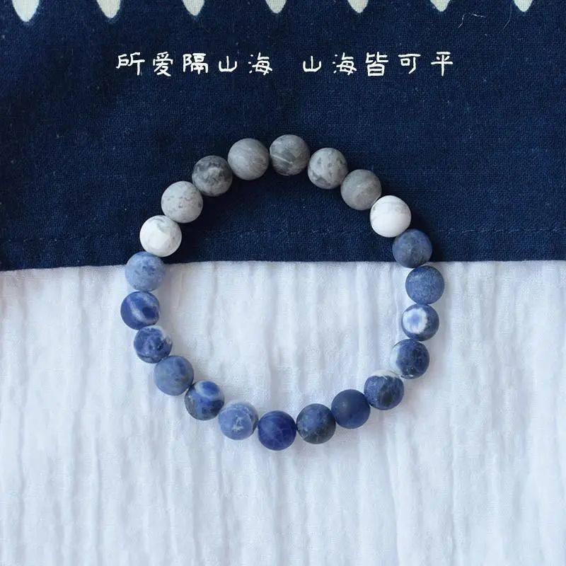 Blue Vein Agate Round Geometric Handmade Bracelet Unisex