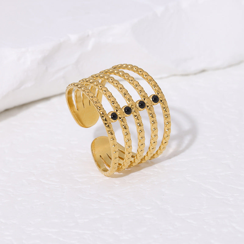 Minimalist Geometric Open-Ended Stainless Steel Ring with 18K Gold Plating for Women