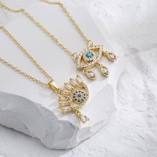 Minimalist Geometric Tear-Shaped Pendant Necklace in Copper with 18K Gold Plating and Zircon Accents