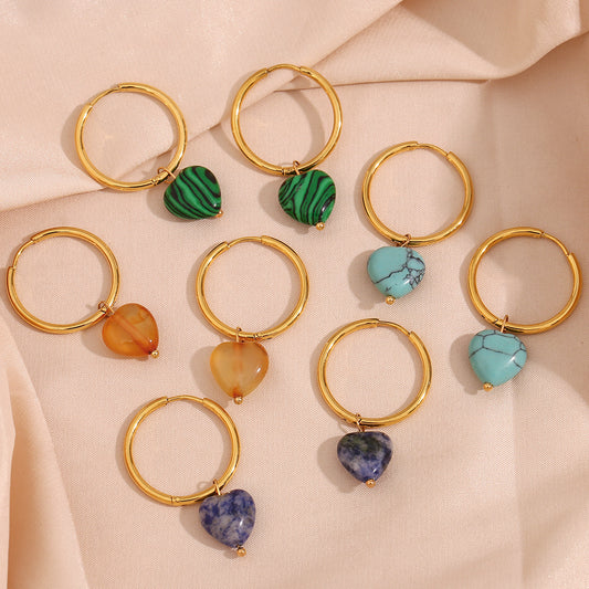 Pendientes de Acero Inoxidable con Colgante en Forma de Corazón de Moda para Mujer con Acabado Chapado