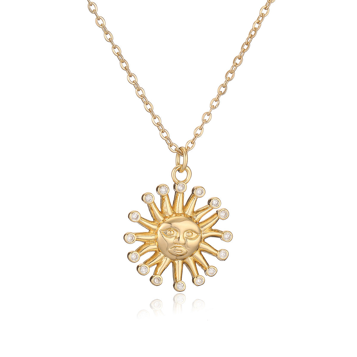 Minimalist Sun-Shaped Pendant Necklace for Women with Copper Base Plated in 18K Gold and Zircon Inlay
