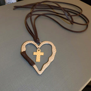 Collana con Ciondolo Vintage a Occhio di Tigre Geometrico Placcata Oro 18K Lunga per Maglione da Donna