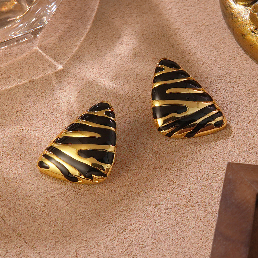Elegant Drip Oil Triangle Geometric Stainless Steel Stud Earrings