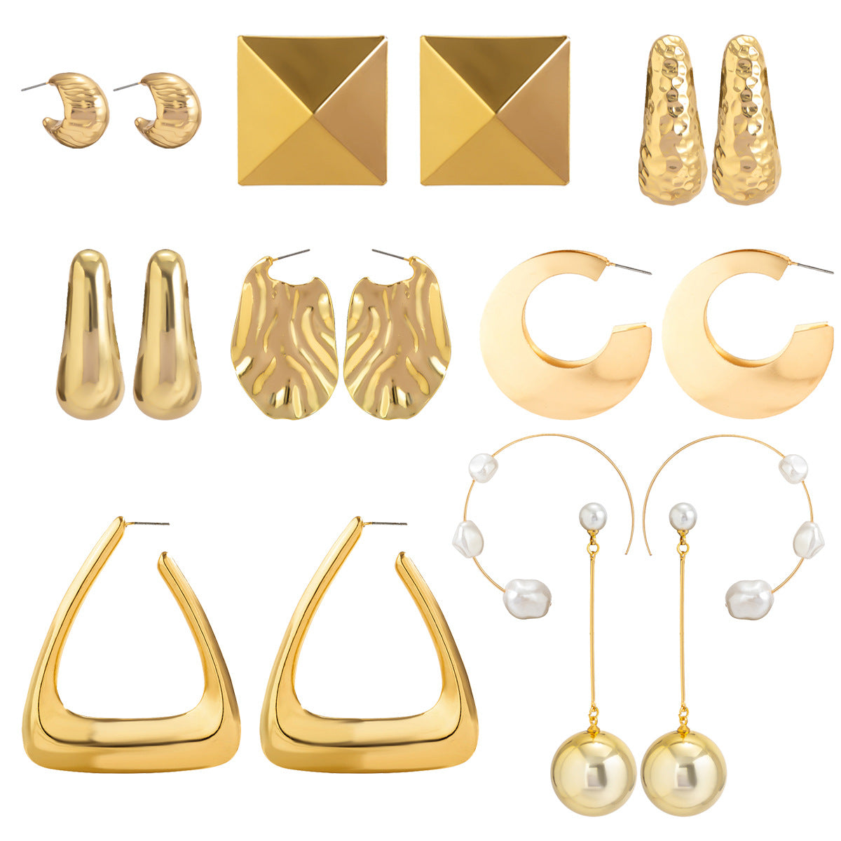 Pendientes de Metal Geométricos Plisados con Borlas Exageradas, Postes de Acero Inoxidable y Acabado Chapado para Mujer