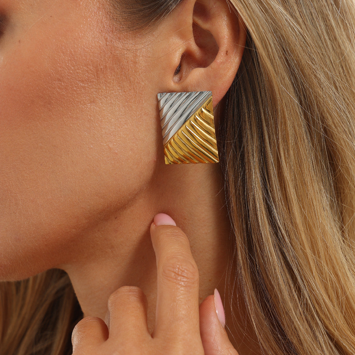 Punk Geometric Square Stainless Steel Earrings with 18K Gold PVD Plating