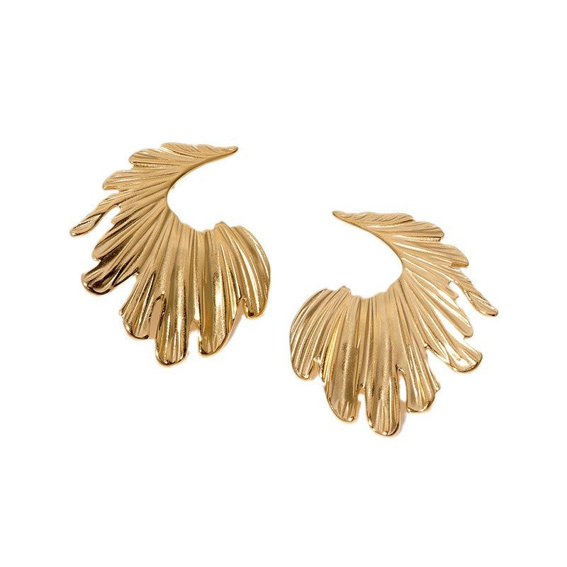Minimalist Cold-Tone Stainless Steel Leaf-Shaped Earrings with Plating Finish for Women