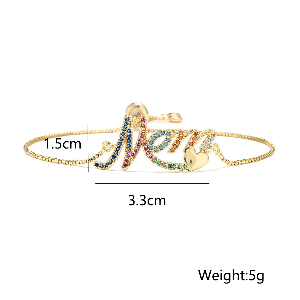 Geometric Style MOM Heart Pendant Bracelet in Copper with 18K Gold Plating and Cubic Zirconia Inlay