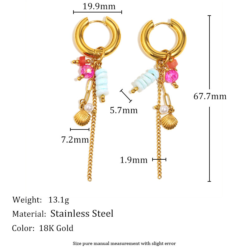 Vintage-Inspired Geometric Stainless Steel Earrings with 18K Gold Plating and Natural Stone Dangle Pendants