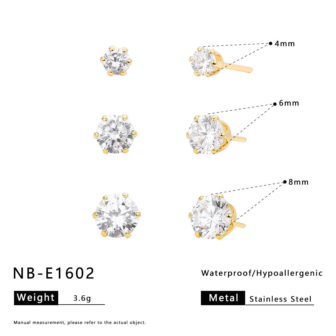 Geometric Round Zircon Stud Earrings Set in Stainless Steel with 18K Vacuum Plating for Women