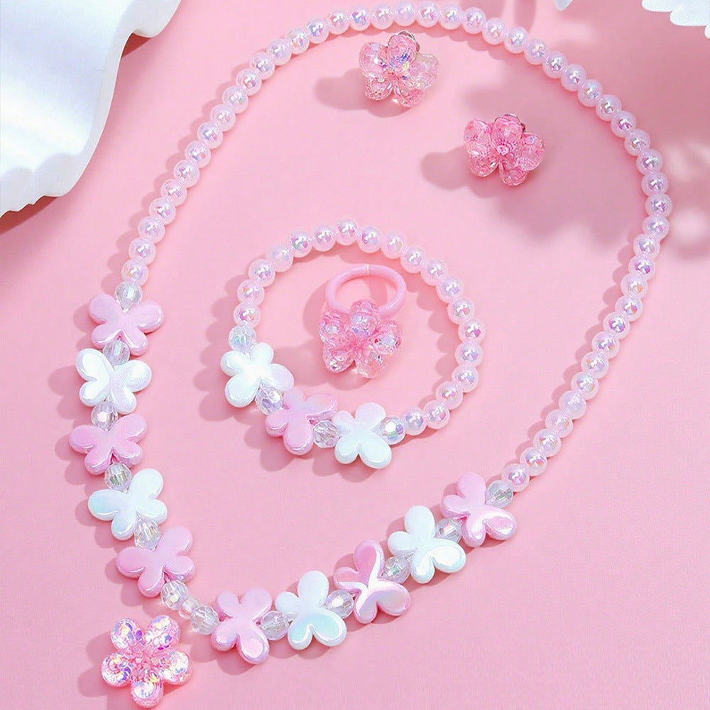 Set de collar de mariposa estilo caricatura para niños con dije de resina en cadena de cuentas con formas de corazón, estrella y flor
