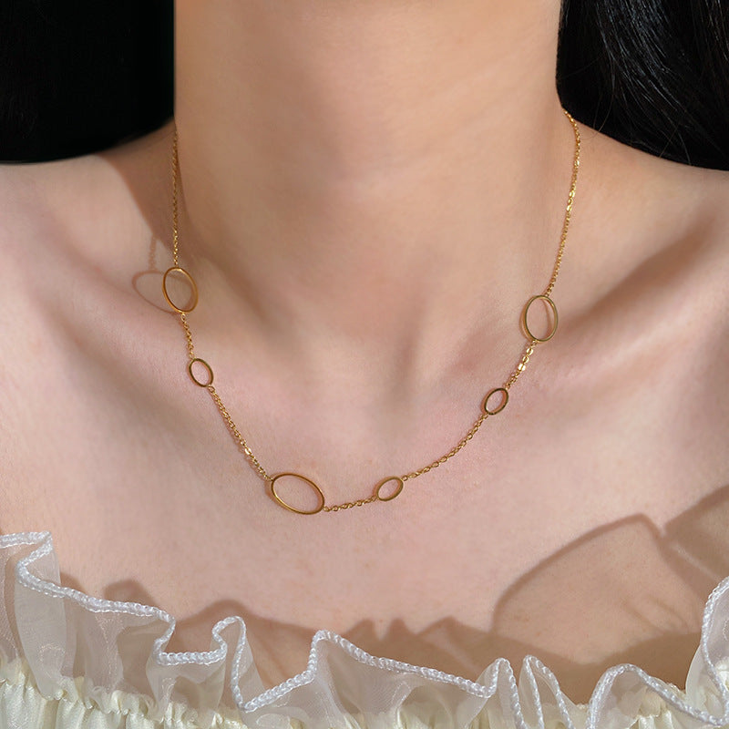 Minimalist Luxury Gold Plated Titanium Steel Hollow Oval Geometric Necklace