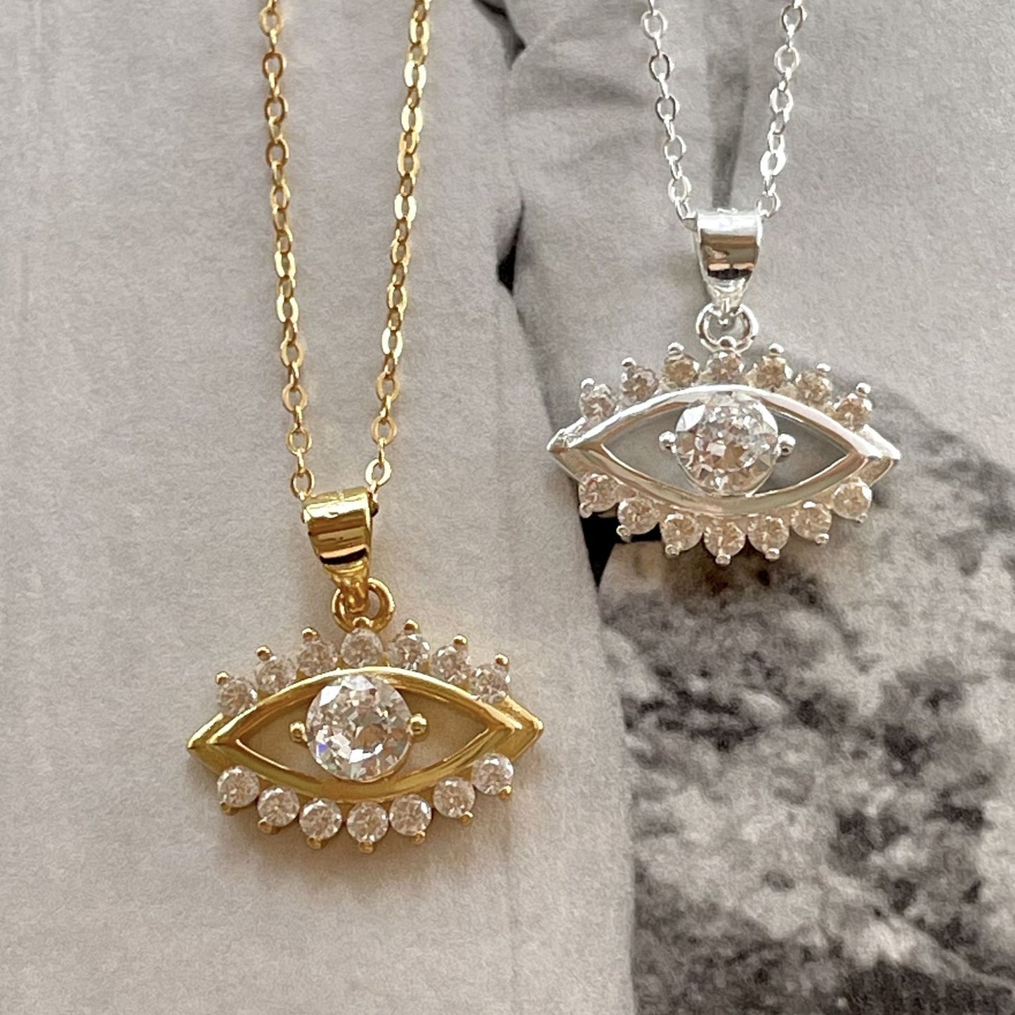 Minimalist Geometric Eye Pendant Necklace in 925 Sterling Silver with Gold Plating
