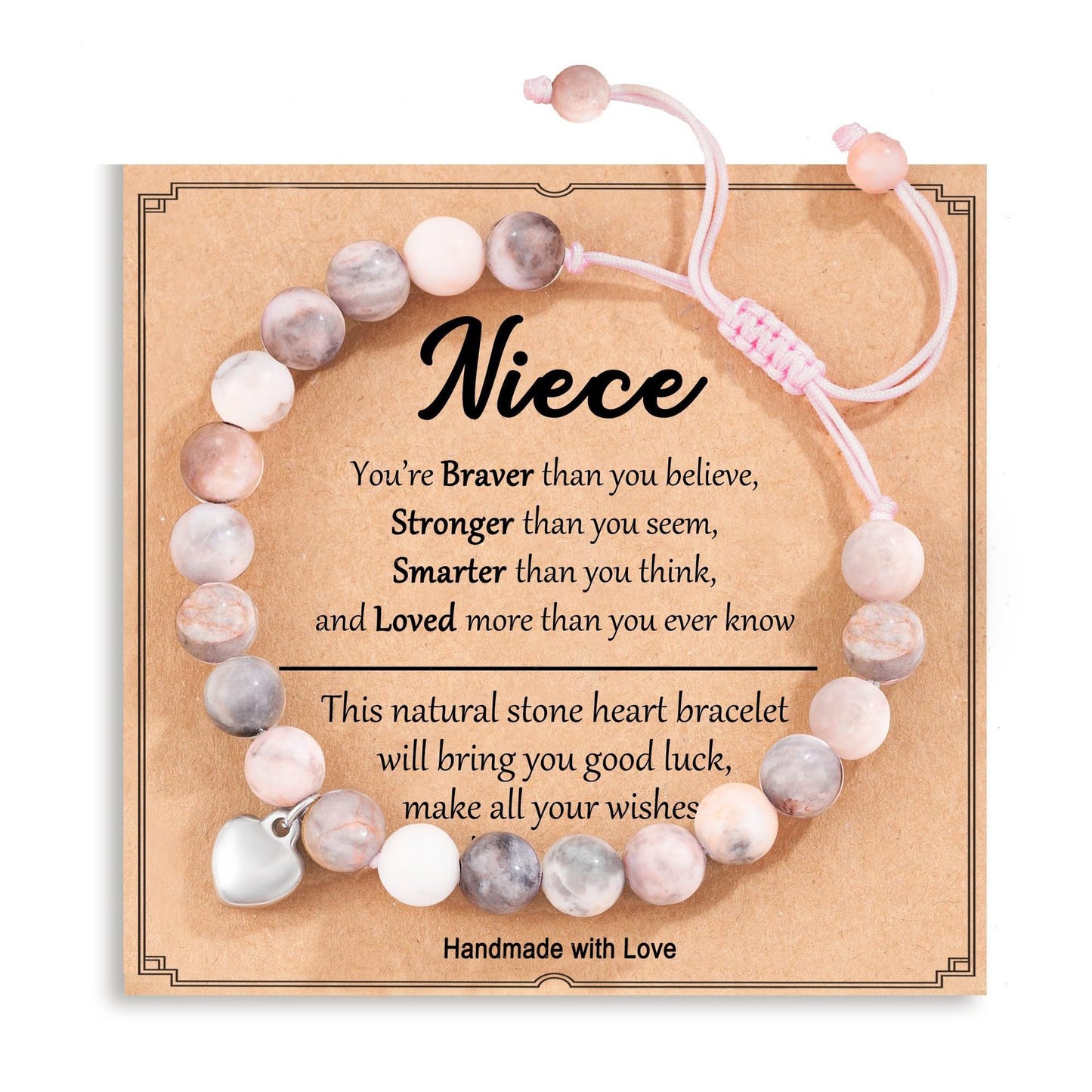 Handmade Geometric Heart Zebra Print Natural Stone Beaded Bracelet Unisex Fashion Jewelry
