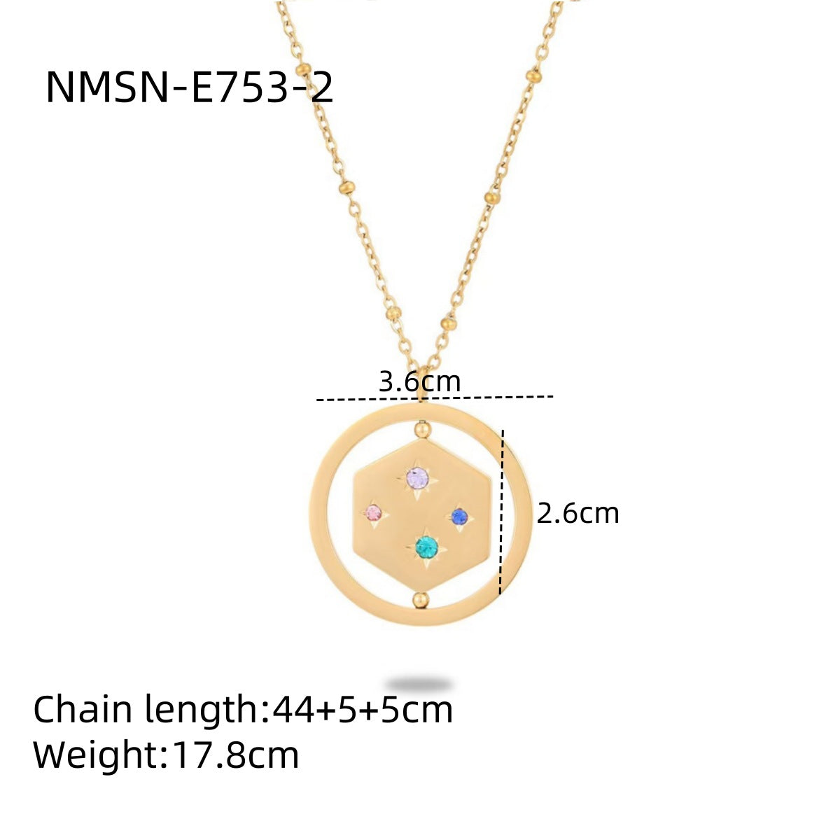 Collana alla moda in stile OL con motivi geometrici in acciaio inossidabile e stelle in zirconia colorata, catena maglione in acciaio al titanio ipoallergenico
