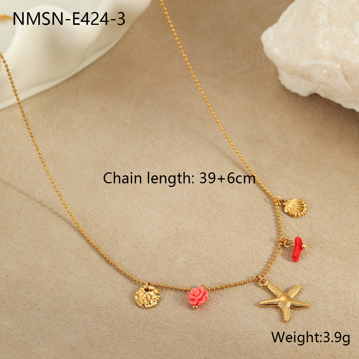 Collar moderno con temática oceánica con colgante de concha y estrella de mar, diseño geométrico, acero inoxidable, galvanizado, joyería de verano para mujer