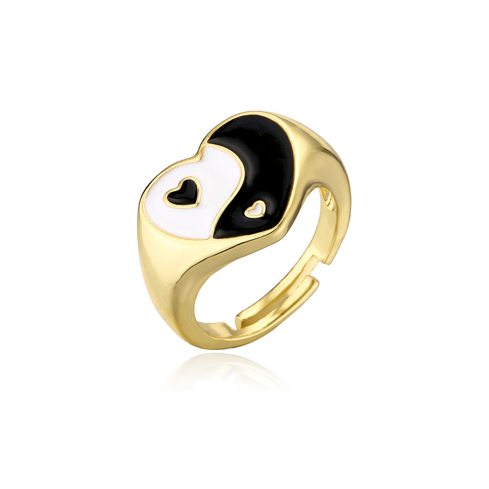 Geometric Heart Drip Oil Gold Plated Brass Ring for Women