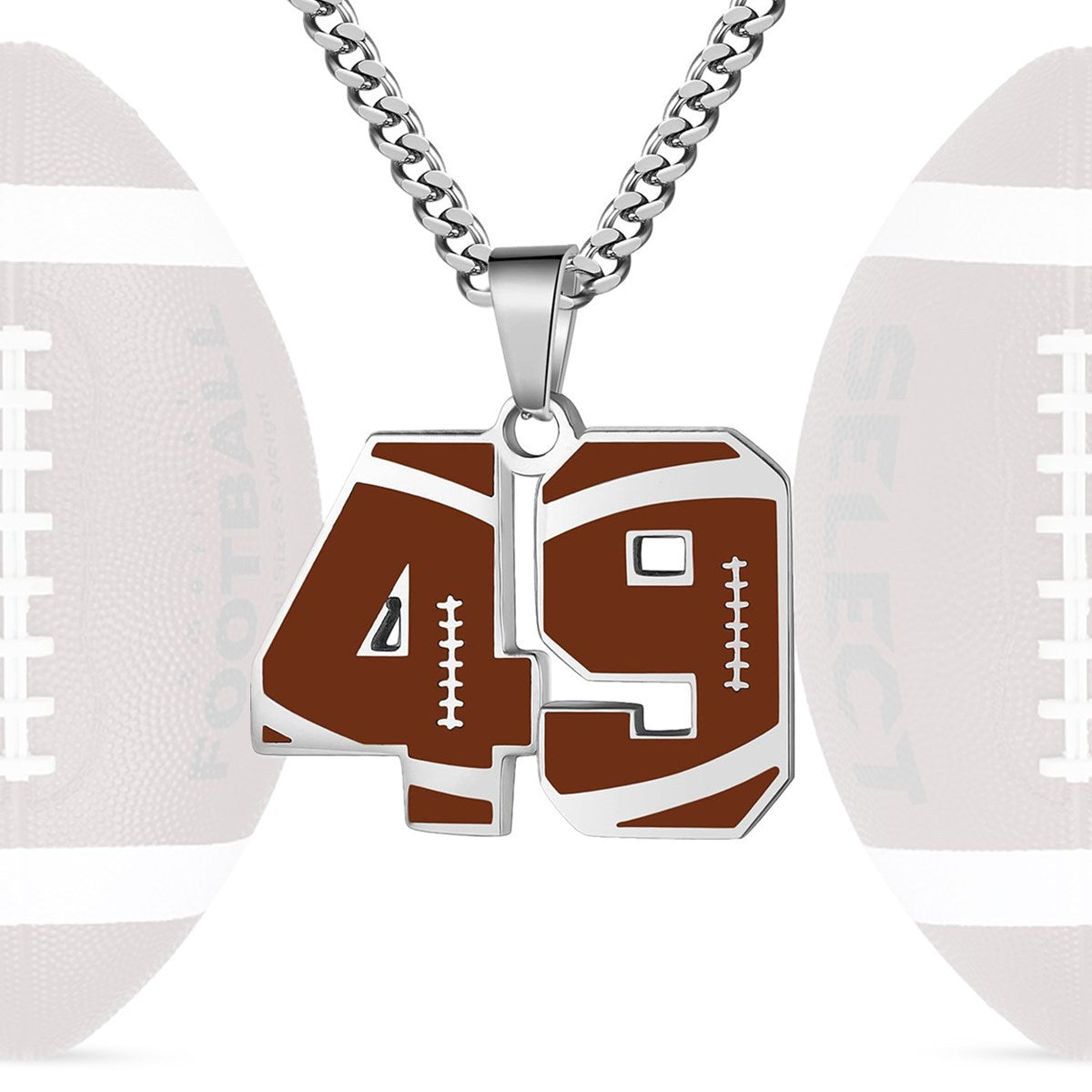Motivational Football Number Pendant Necklace for Men in Stainless Steel with Polished Finish and Letter/Number Design